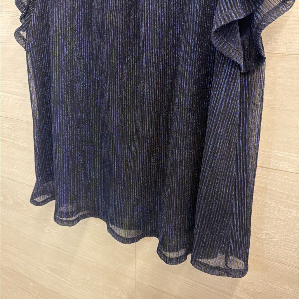 THML Metallic Navy Ruffle Short Sleeve Top Extra Large