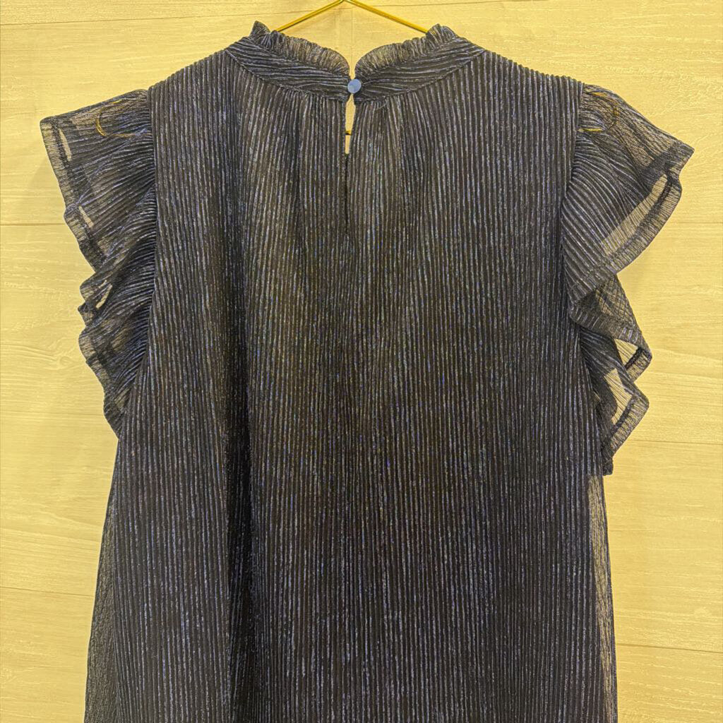 THML Metallic Navy Ruffle Short Sleeve Top Extra Large