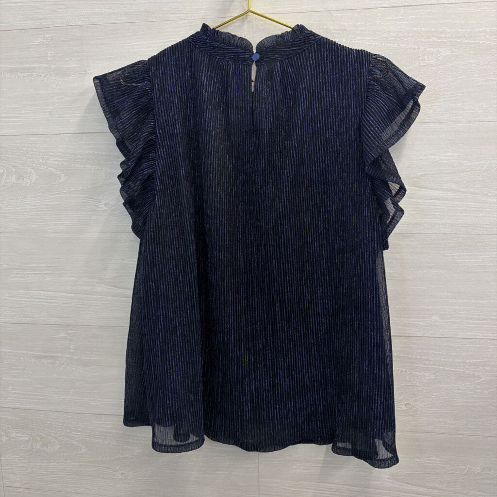 THML Metallic Navy Ruffle Short Sleeve Top Extra Large