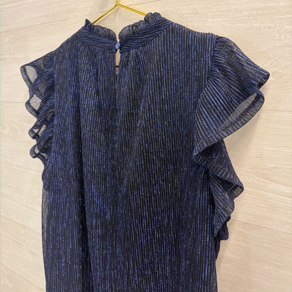 THML Metallic Navy Ruffle Short Sleeve Top Extra Large