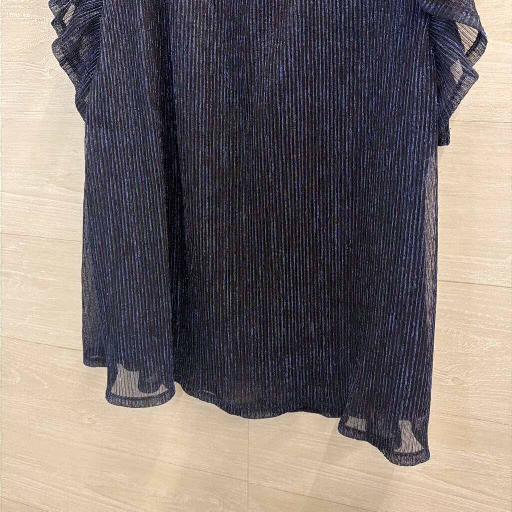 THML Metallic Navy Ruffle Short Sleeve Top Extra Large