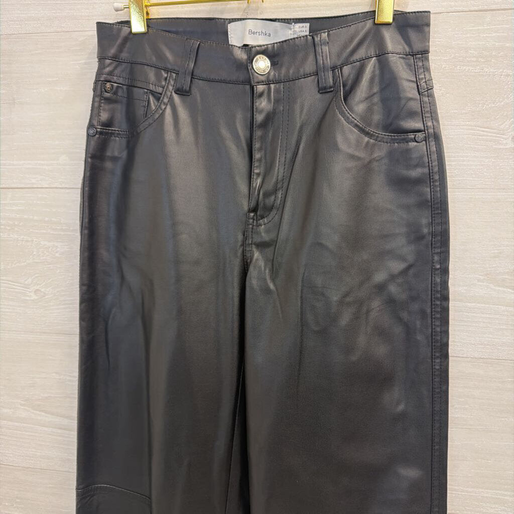 Bershka Black Faux Leather Wide Leg Pants Small