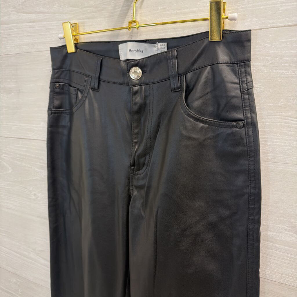 Bershka Black Faux Leather Wide Leg Pants Small