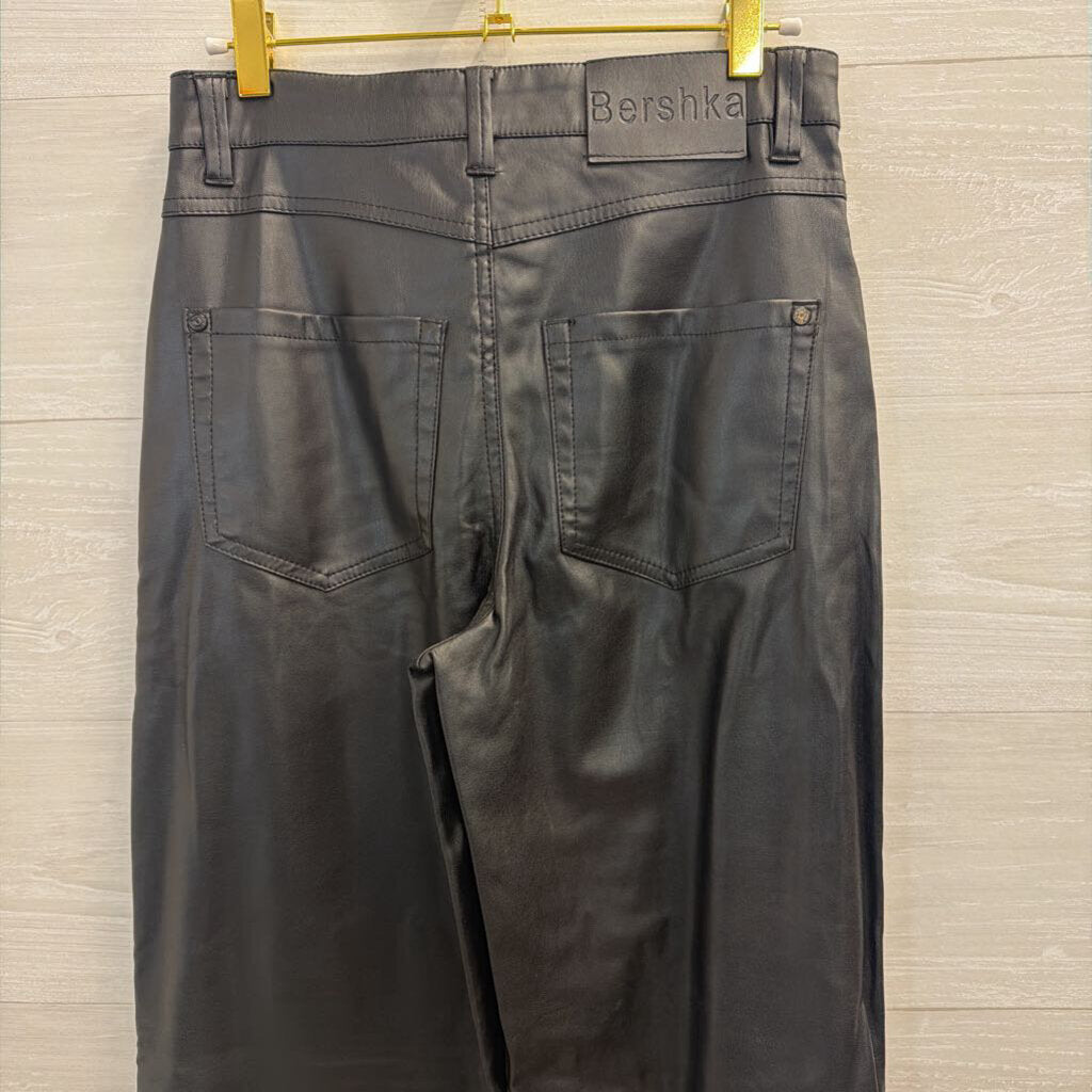Bershka Black Faux Leather Wide Leg Pants Small