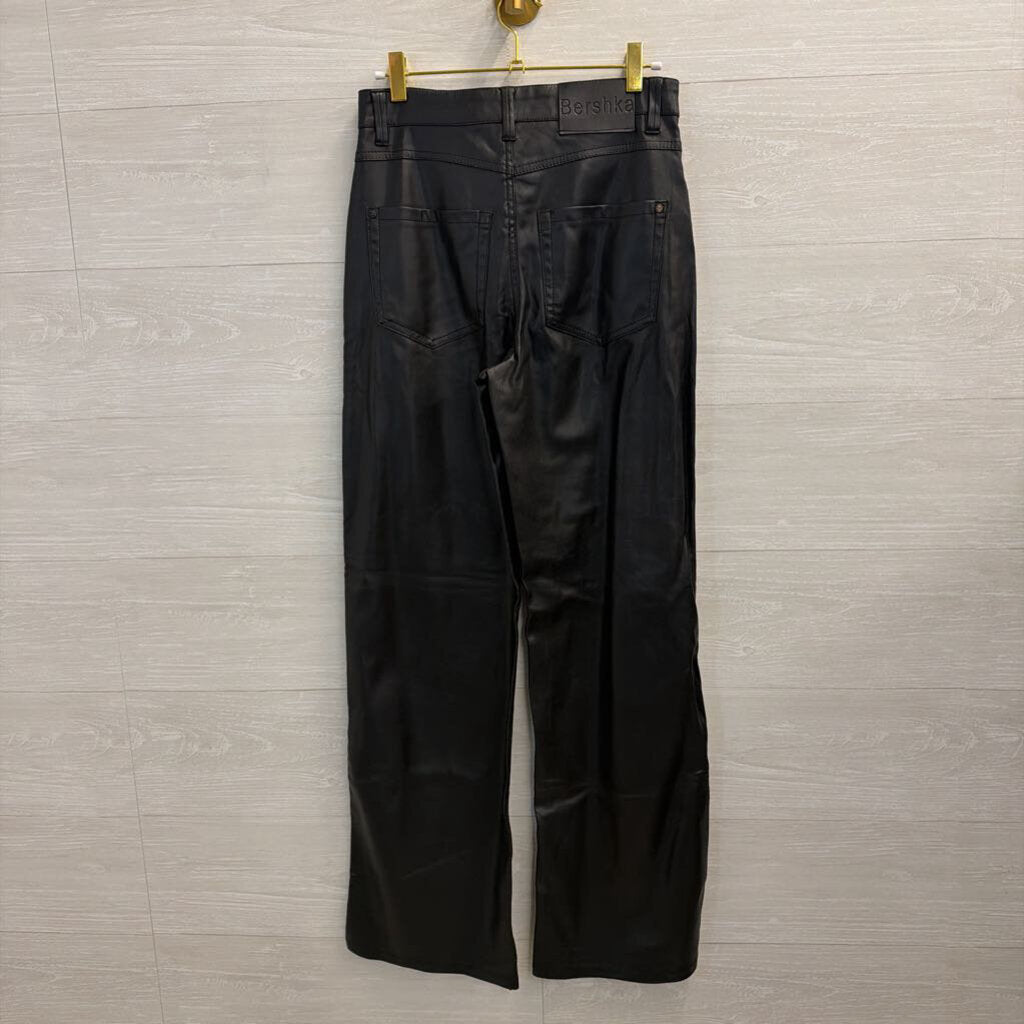 Bershka Black Faux Leather Wide Leg Pants Small