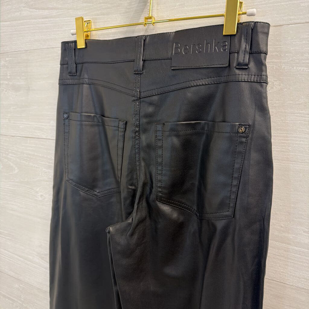 Bershka Black Faux Leather Wide Leg Pants Small