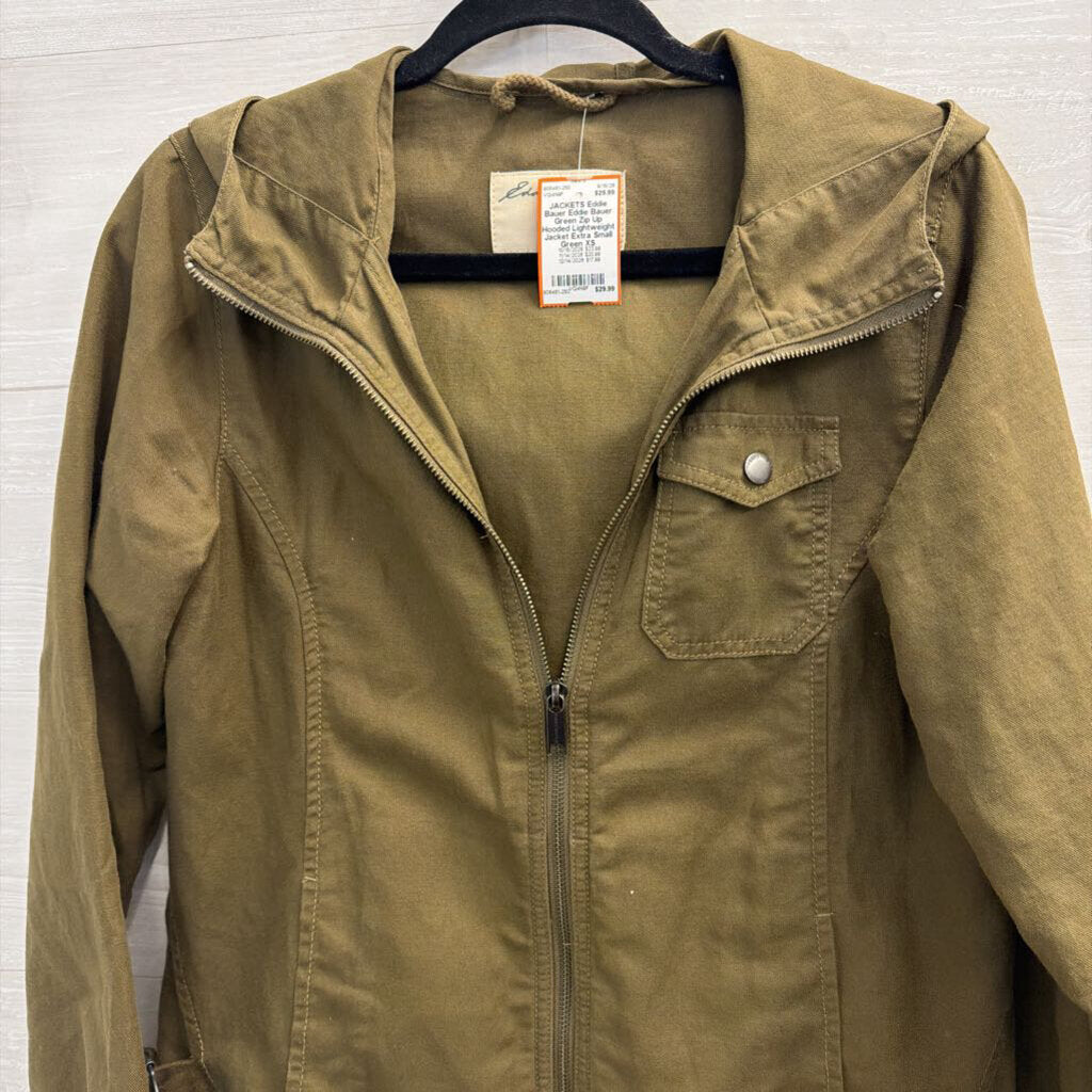 Eddie Bauer Green Zip Up Hooded Lightweight Jacket Extra Small