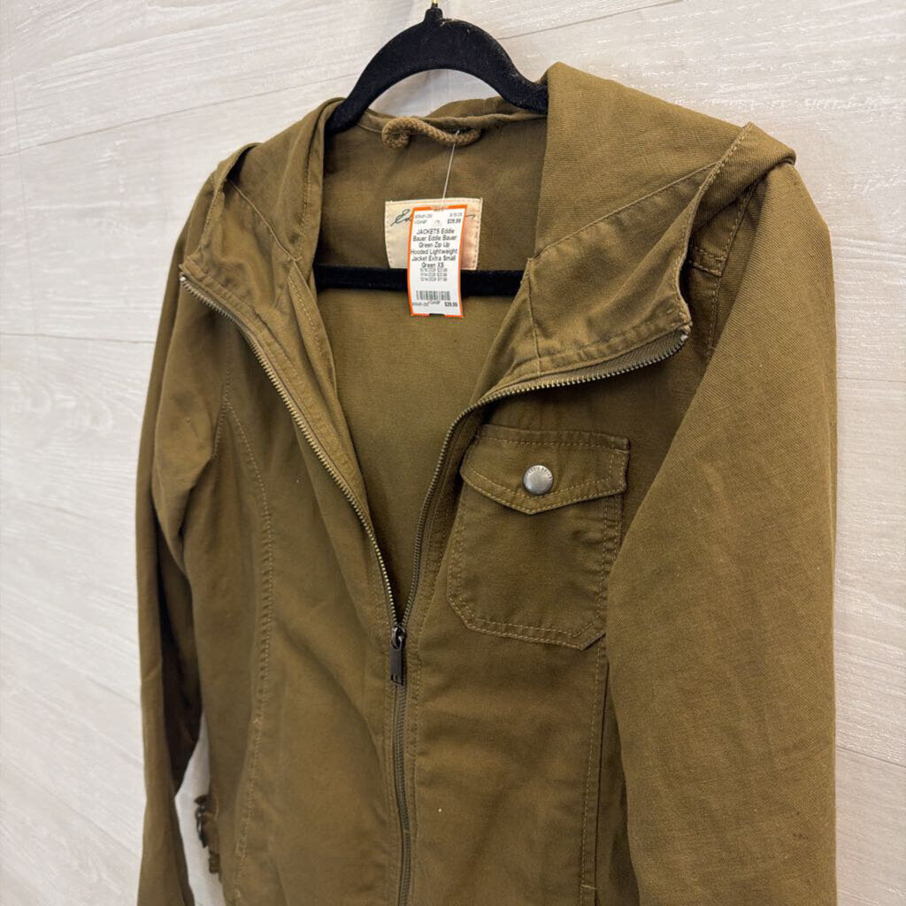 Eddie Bauer Green Zip Up Hooded Lightweight Jacket Extra Small