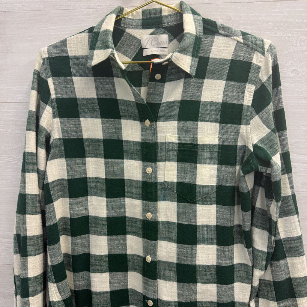 J Crew Green/ White Gingham Long Sleeve Button Down Top 2