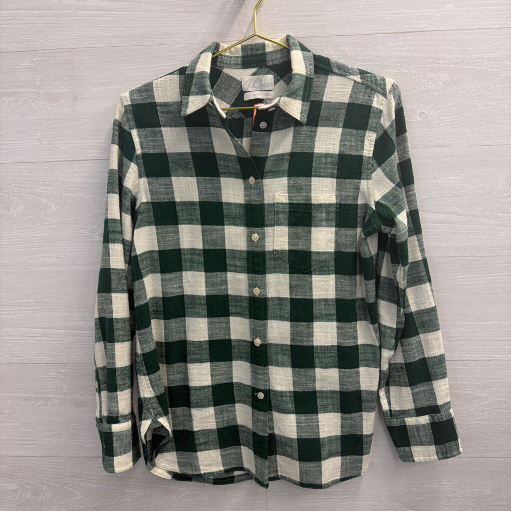 J Crew Green/ White Gingham Long Sleeve Button Down Top 2