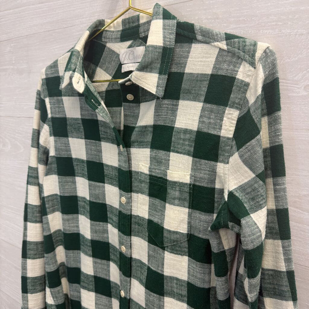 J Crew Green/ White Gingham Long Sleeve Button Down Top 2