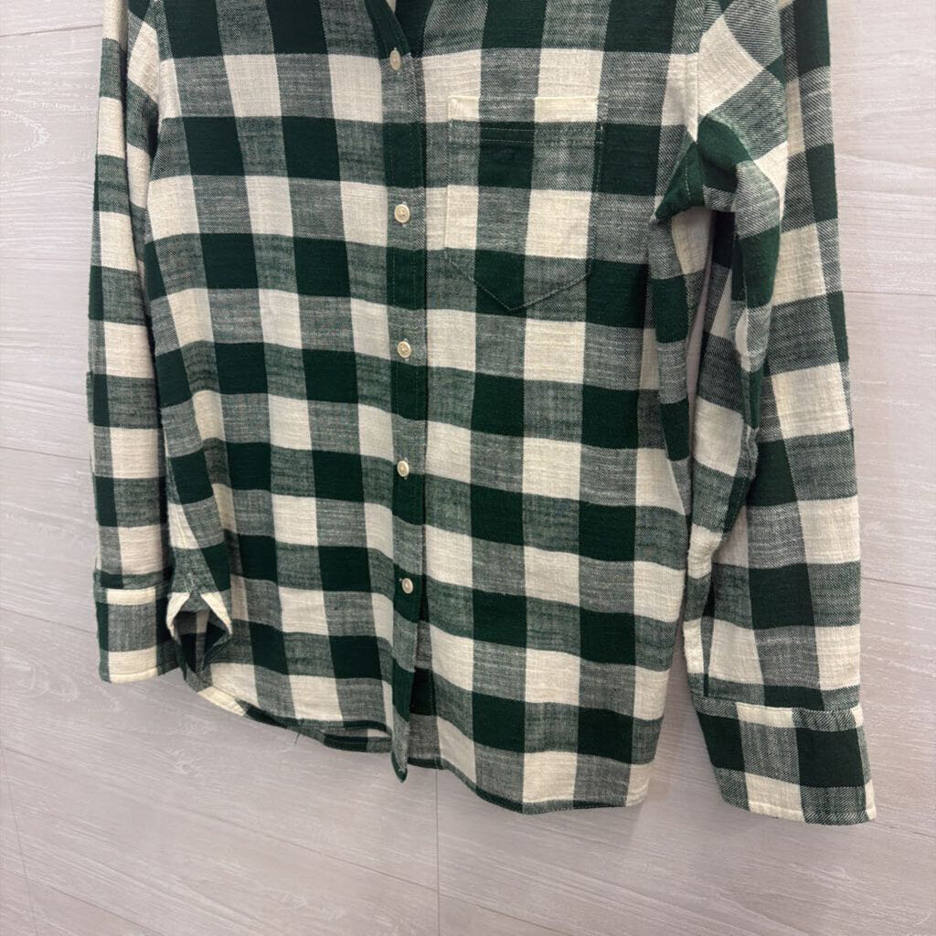 J Crew Green/ White Gingham Long Sleeve Button Down Top 2