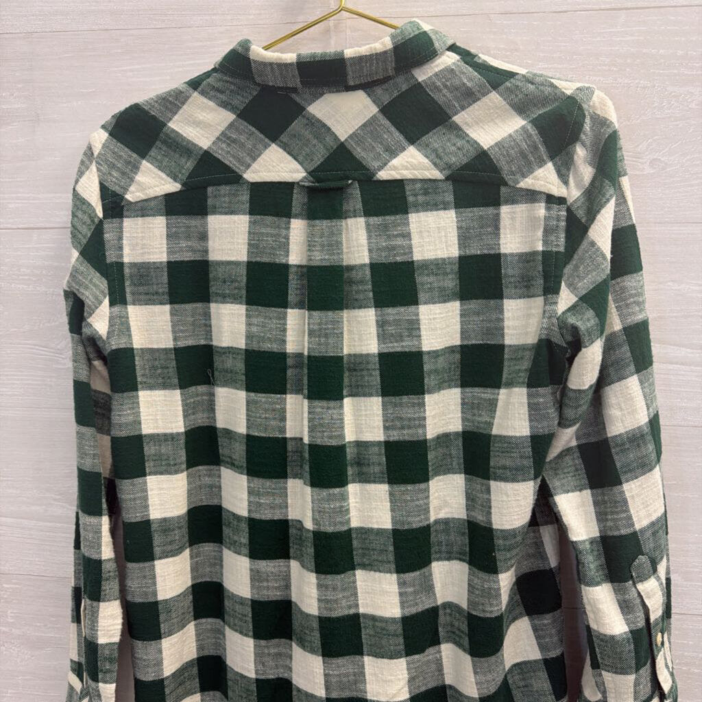 J Crew Green/ White Gingham Long Sleeve Button Down Top 2