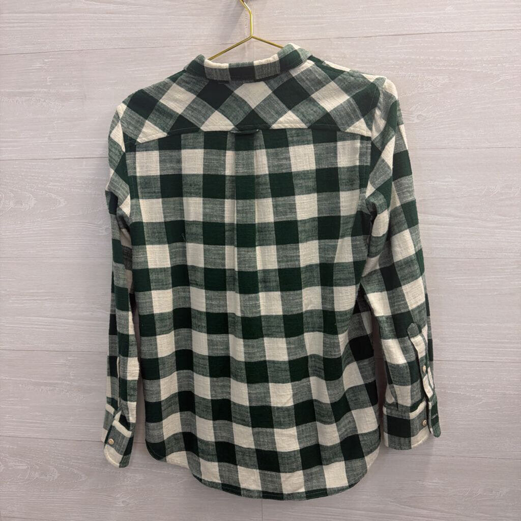 J Crew Green/ White Gingham Long Sleeve Button Down Top 2