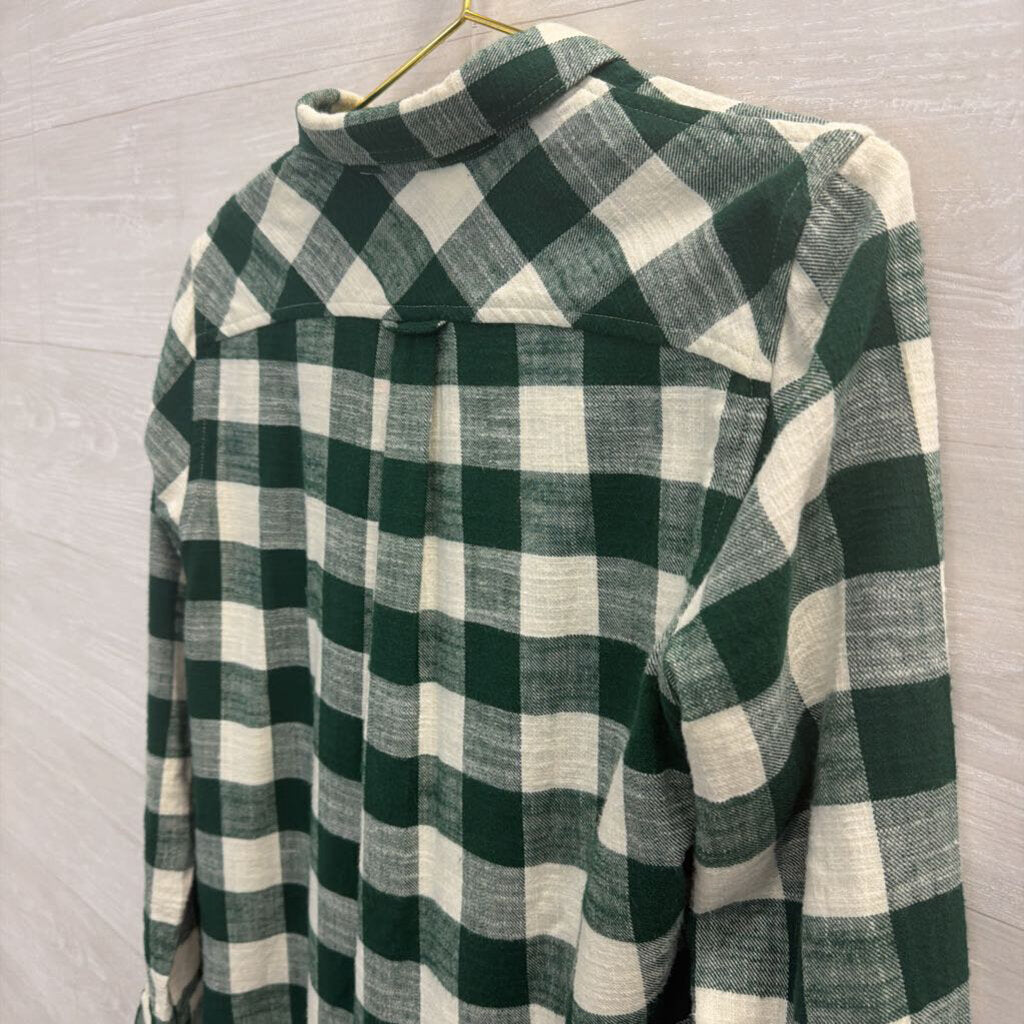 J Crew Green/ White Gingham Long Sleeve Button Down Top 2