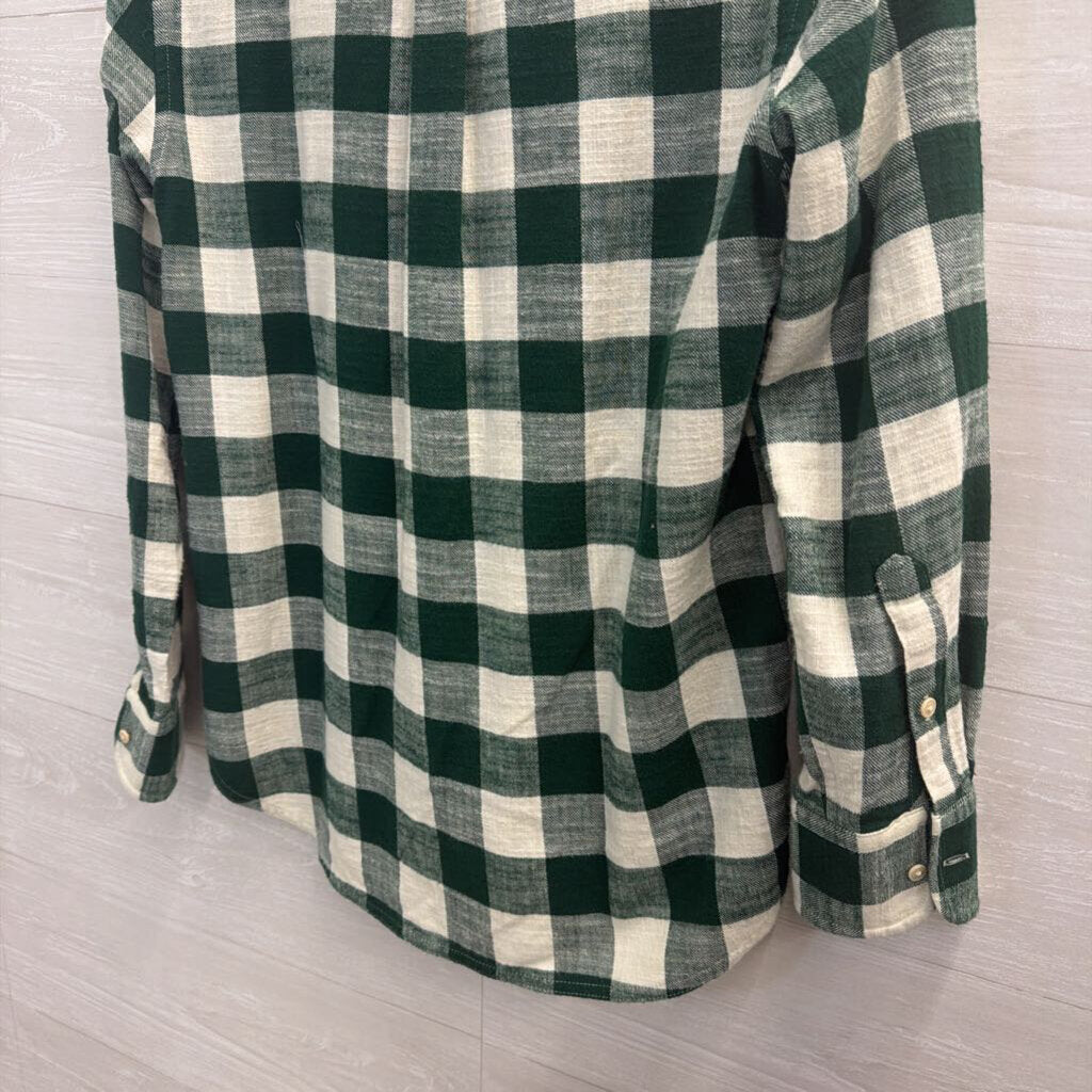 J Crew Green/ White Gingham Long Sleeve Button Down Top 2