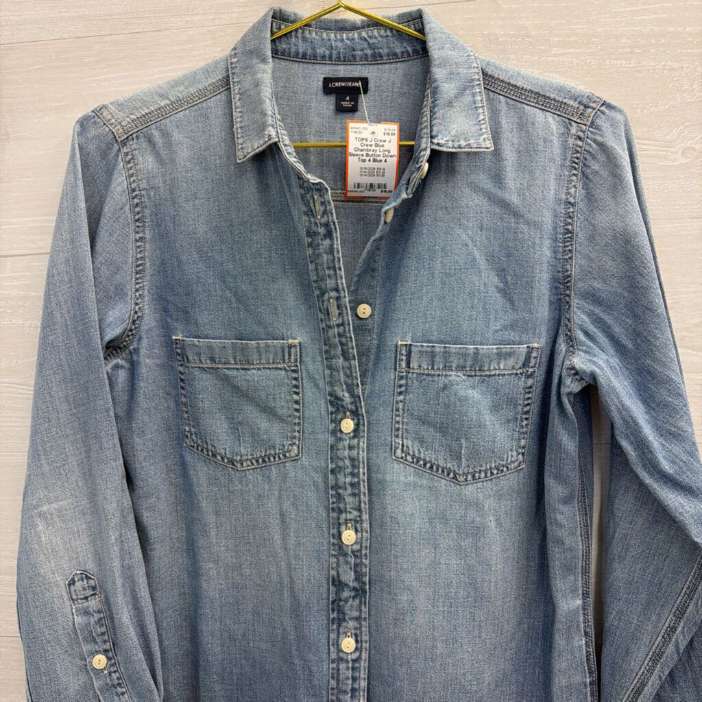 J Crew Blue Chambray Long Sleeve Button Down Top 4