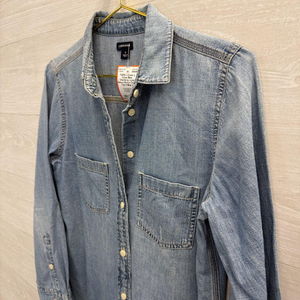 J Crew Blue Chambray Long Sleeve Button Down Top 4