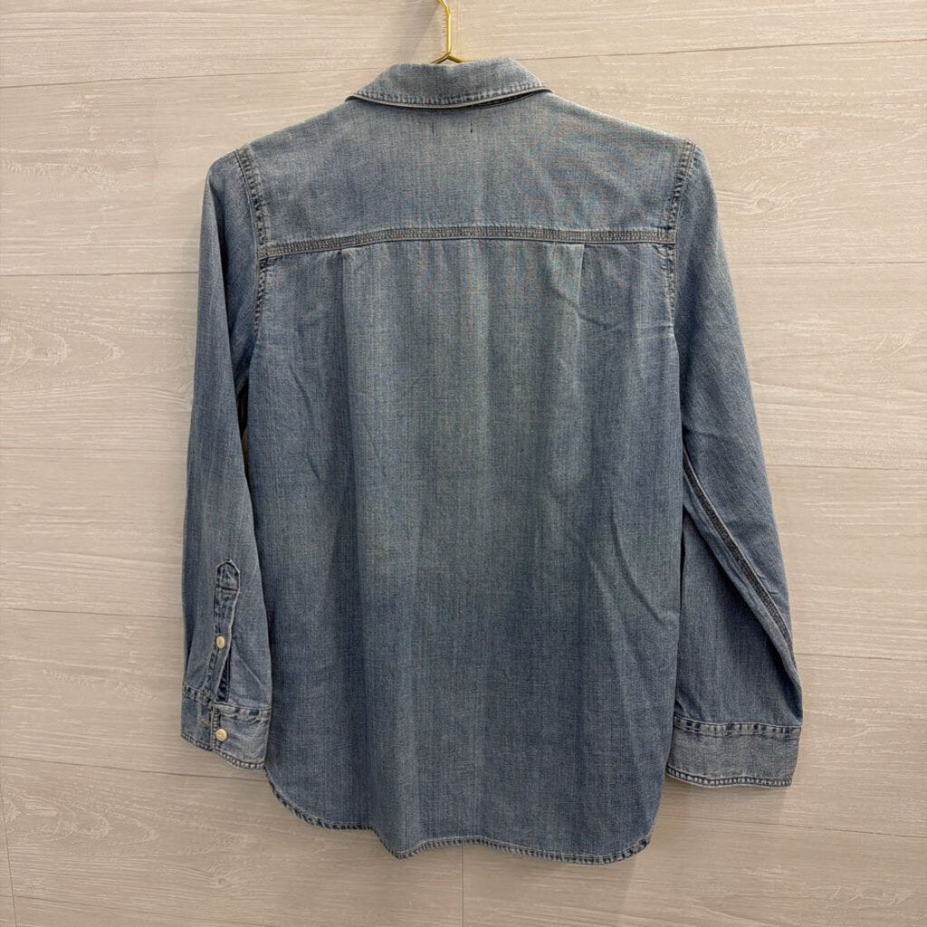 J Crew Blue Chambray Long Sleeve Button Down Top 4