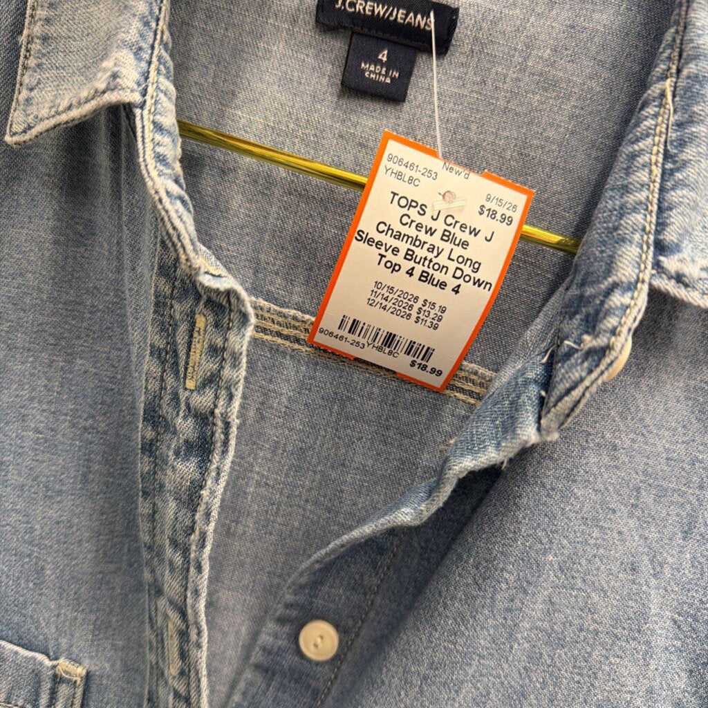 J Crew Blue Chambray Long Sleeve Button Down Top 4