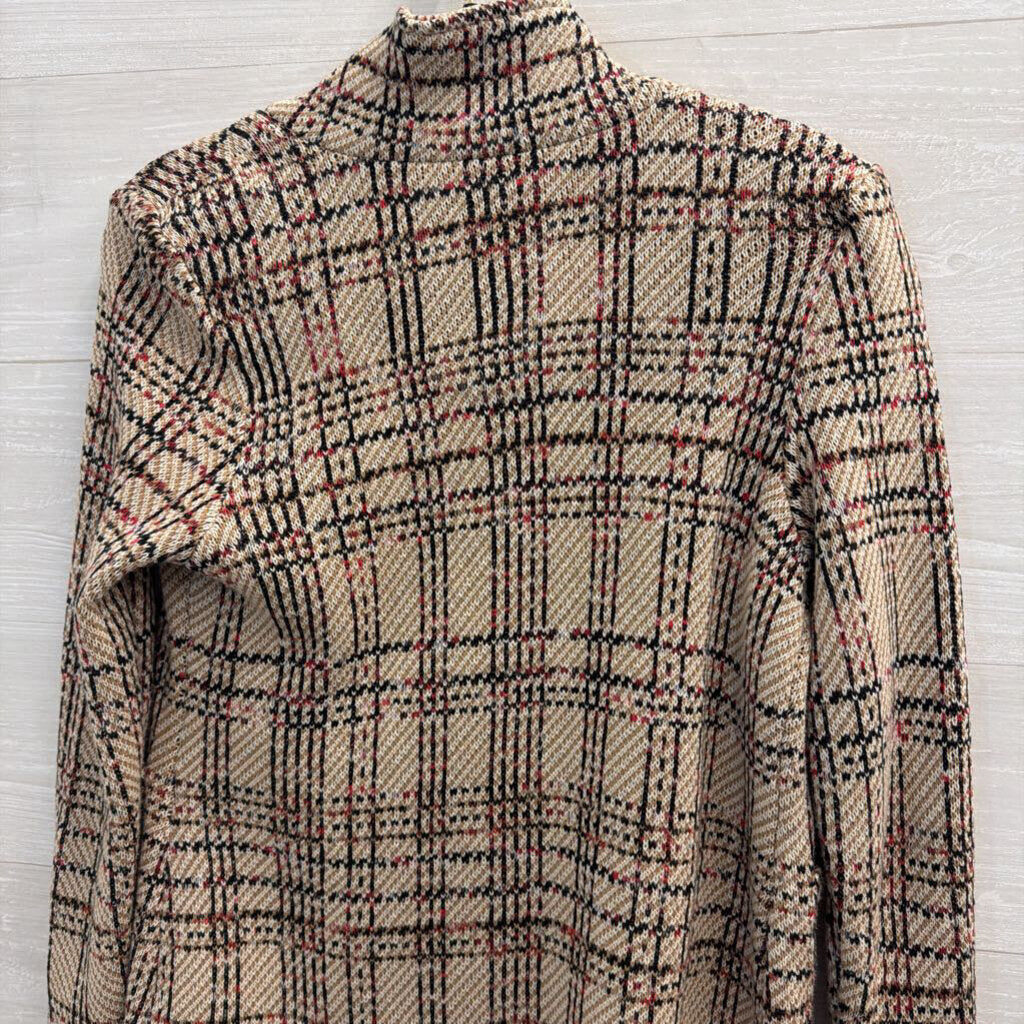 Nic and Zoe Beige/ Multi Plaid Button Front Jacket Top Small Petite