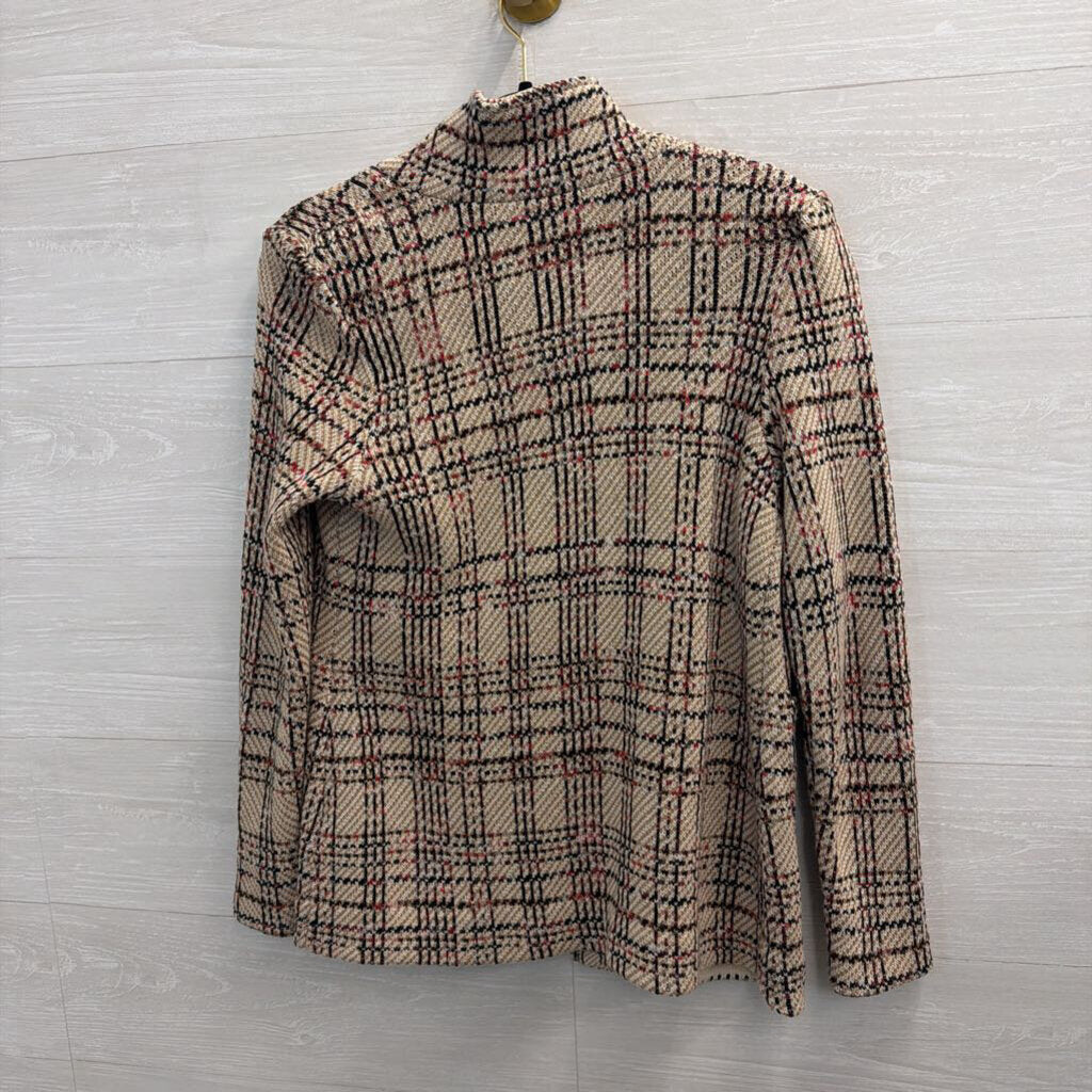 Nic and Zoe Beige/ Multi Plaid Button Front Jacket Top Small Petite