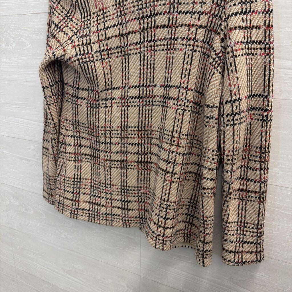 Nic and Zoe Beige/ Multi Plaid Button Front Jacket Top Small Petite