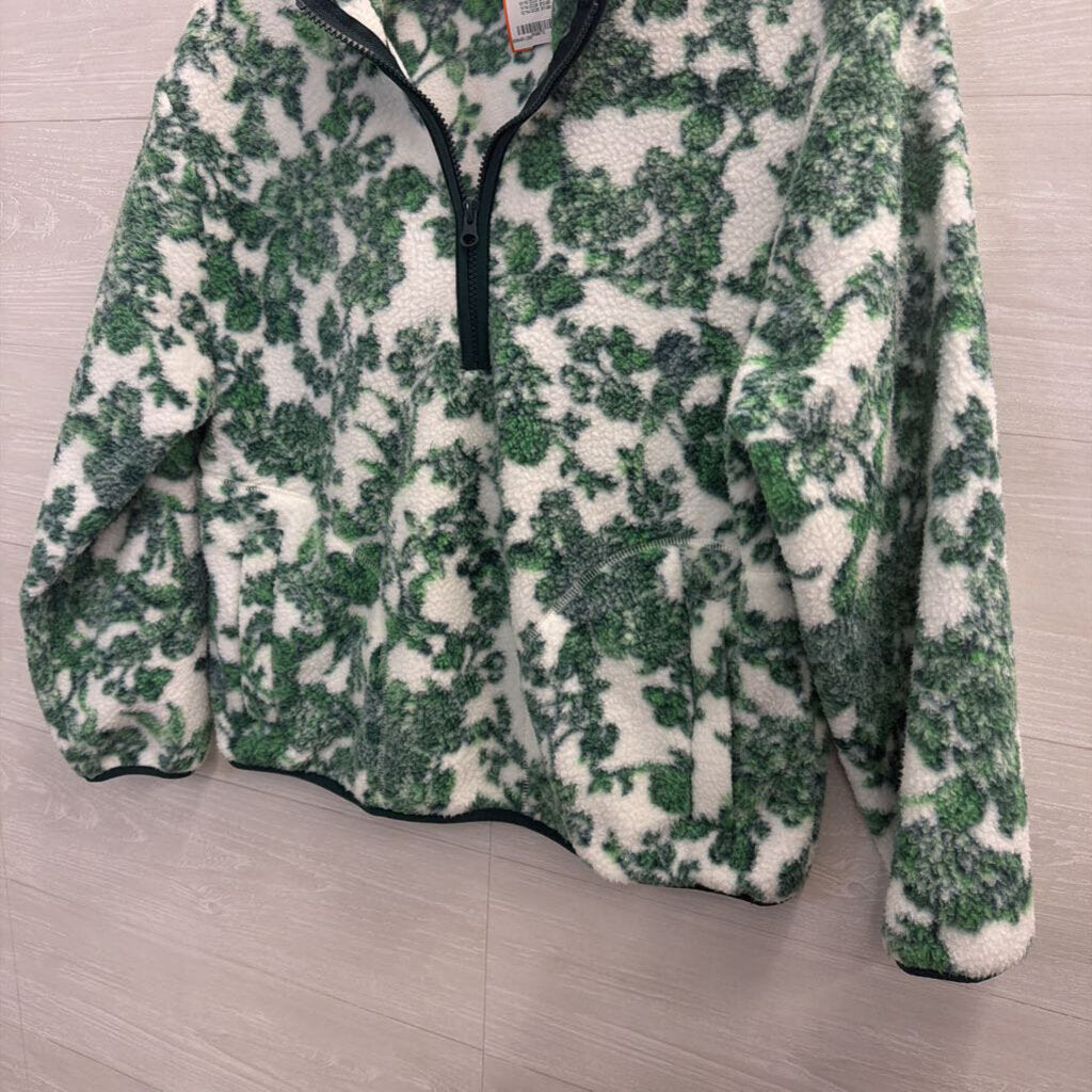 Land's End White/ Green Print Fleece Quarter Zip Pullover Small