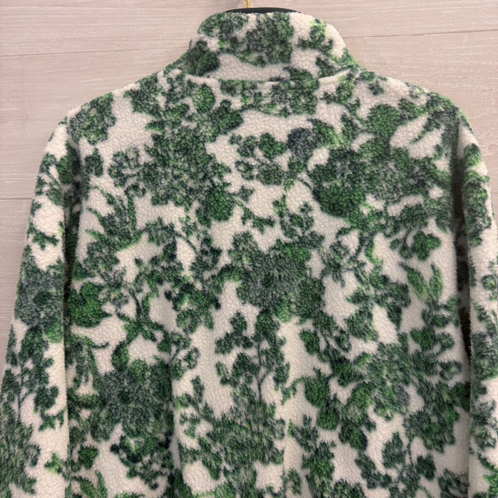 Land's End White/ Green Print Fleece Quarter Zip Pullover Small