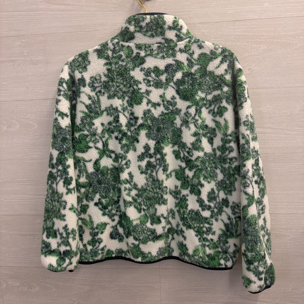 Land's End White/ Green Print Fleece Quarter Zip Pullover Small