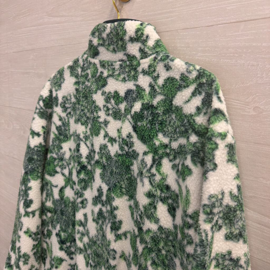 Land's End White/ Green Print Fleece Quarter Zip Pullover Small