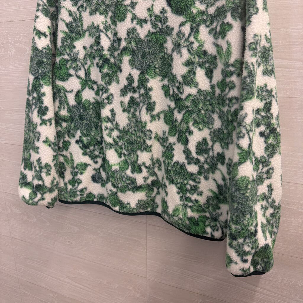 Land's End White/ Green Print Fleece Quarter Zip Pullover Small