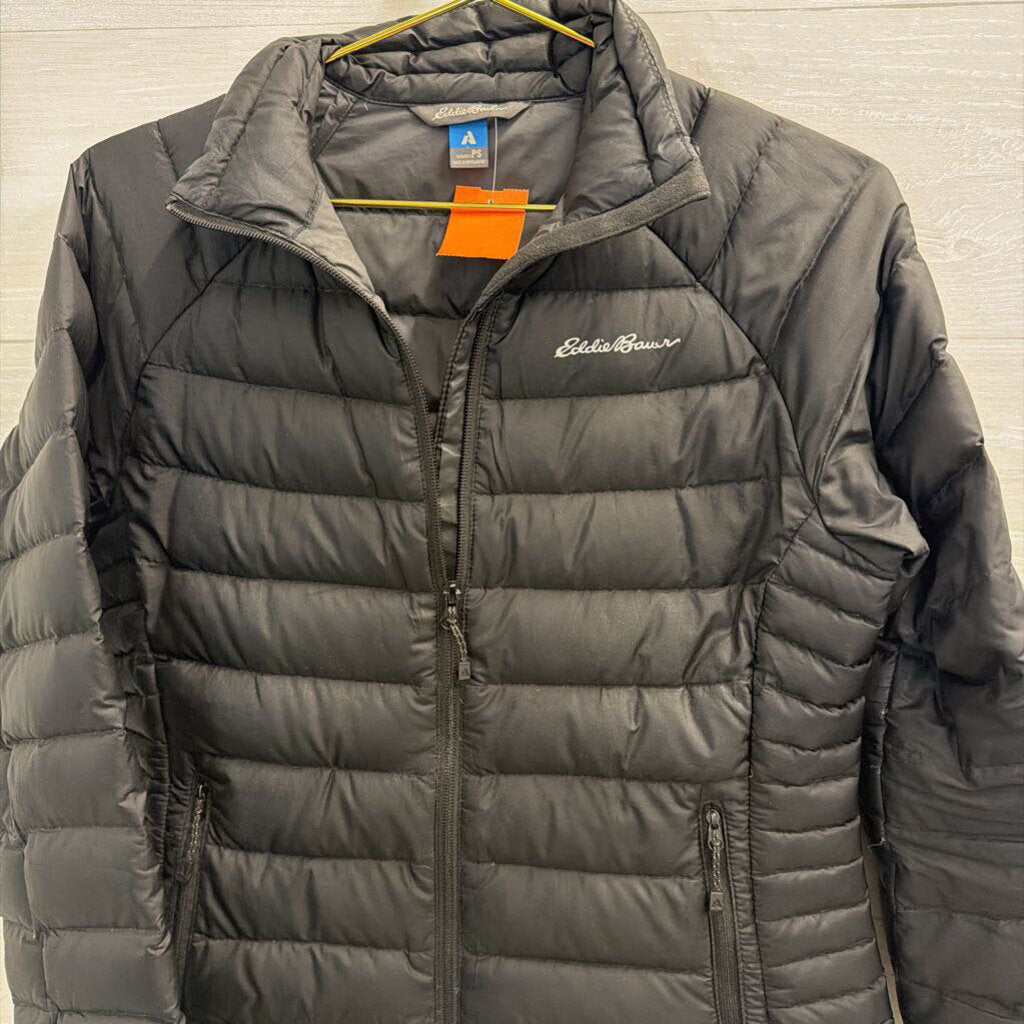Eddie Bauer Black Quilted Puffer Zip Up Jacket Small Petite