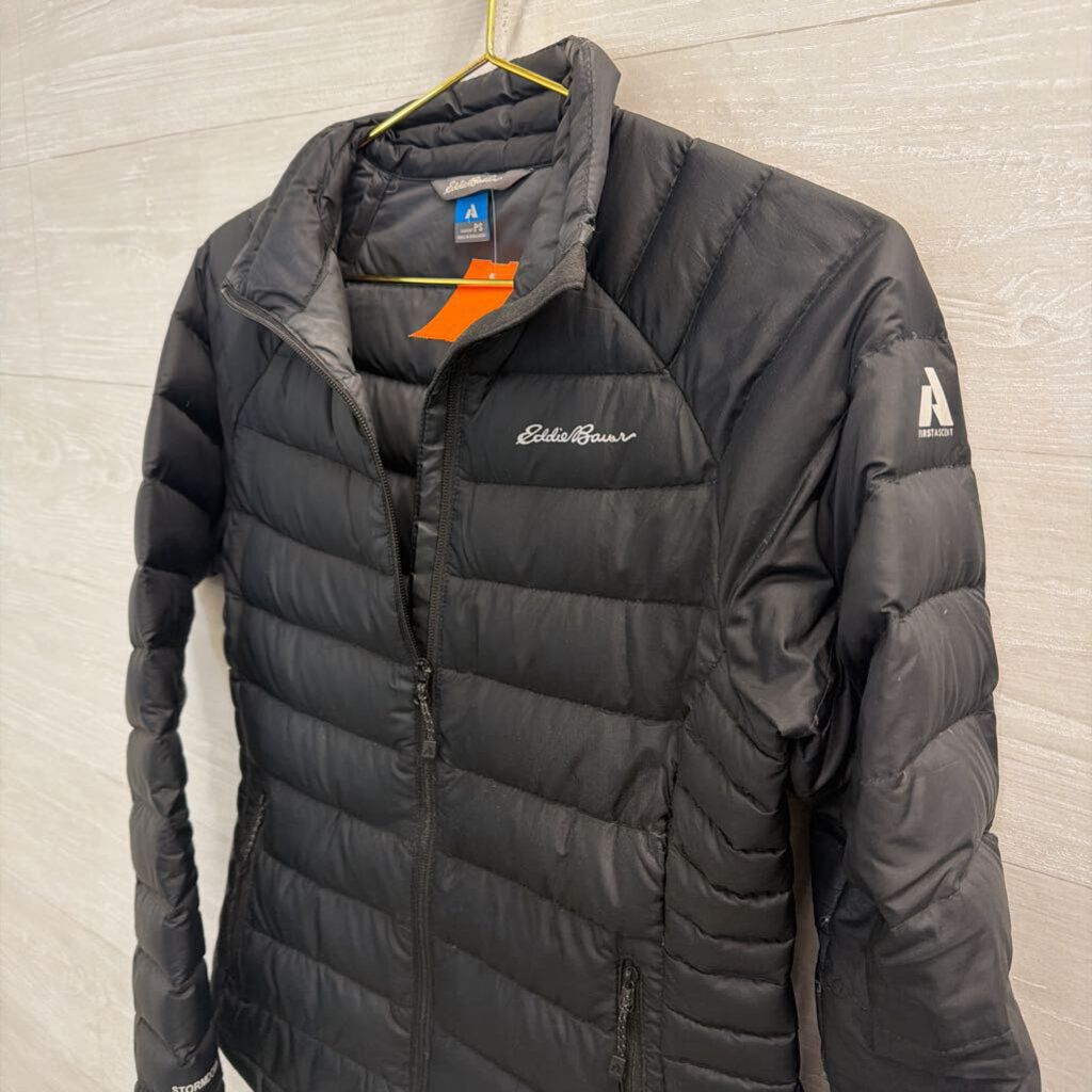 Eddie Bauer Black Quilted Puffer Zip Up Jacket Small Petite
