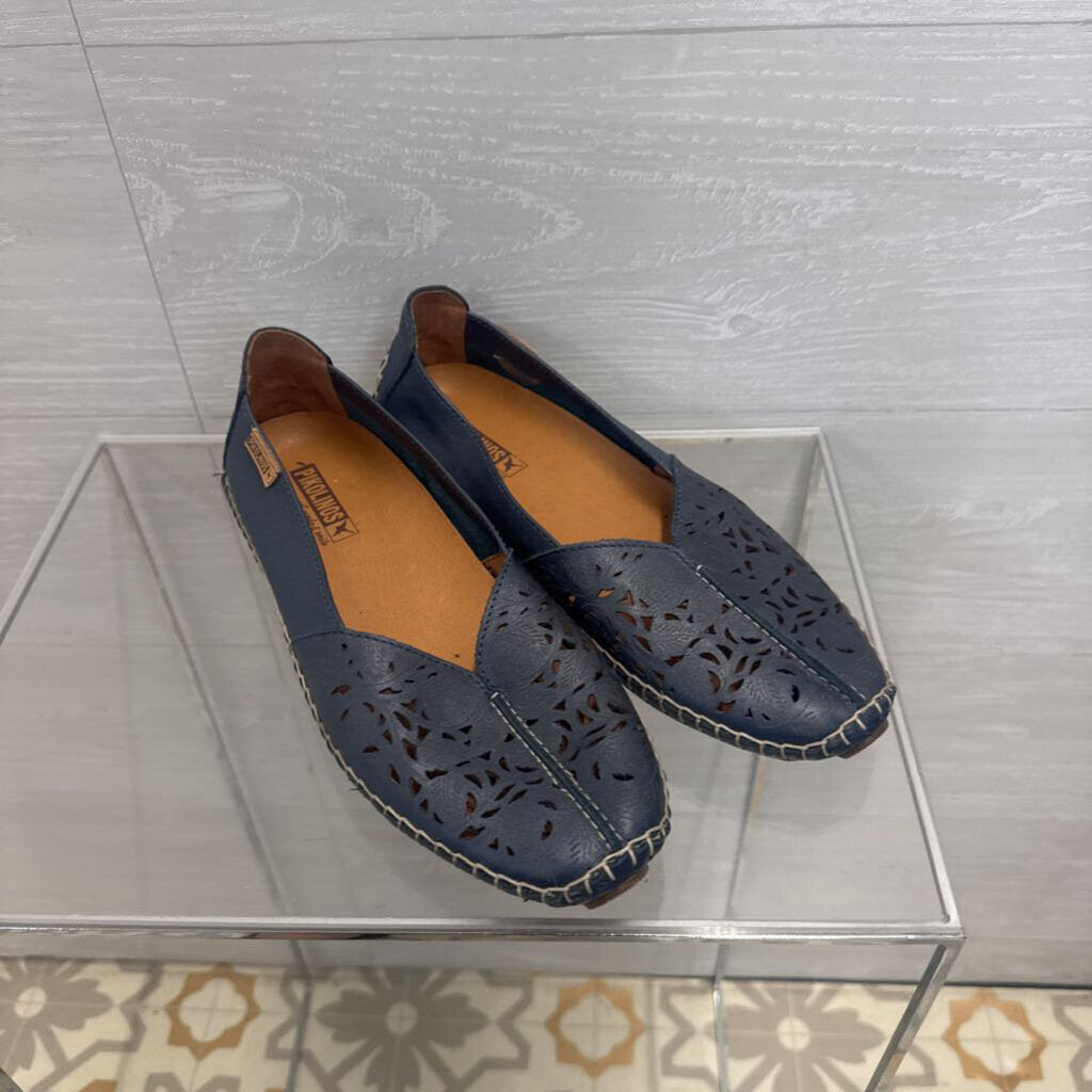 Pikolinos Blue Perforated Leather Jerez Slip On Moccasins 38