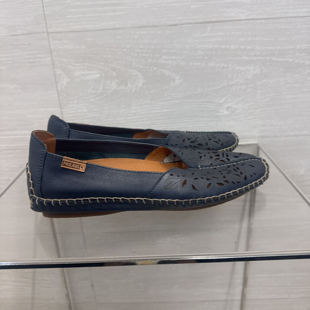 Pikolinos Blue Perforated Leather Jerez Slip On Moccasins 38
