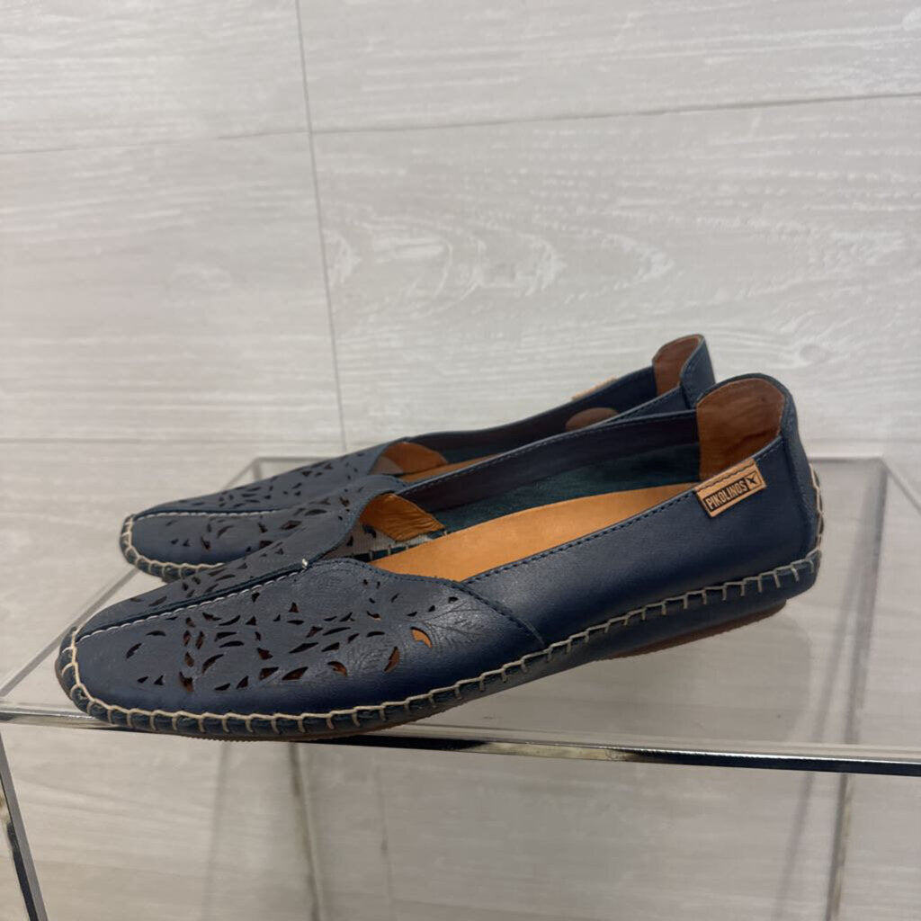 Pikolinos Blue Perforated Leather Jerez Slip On Moccasins 38