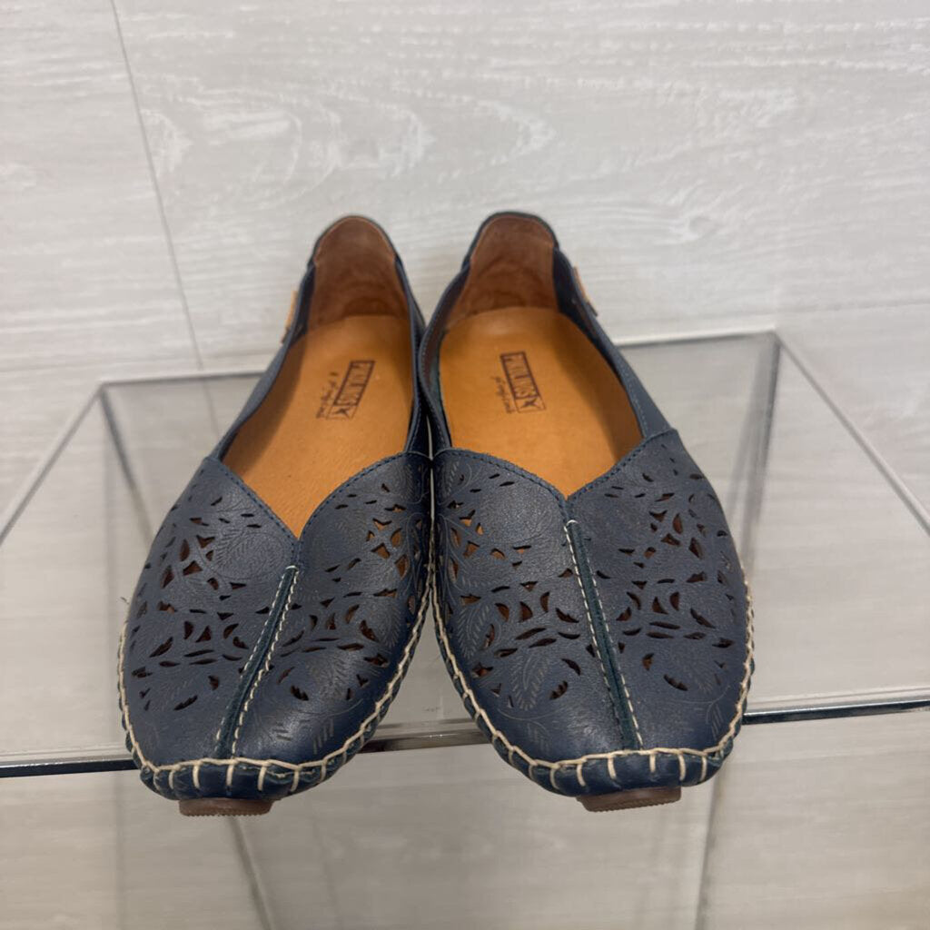 Pikolinos Blue Perforated Leather Jerez Slip On Moccasins 38