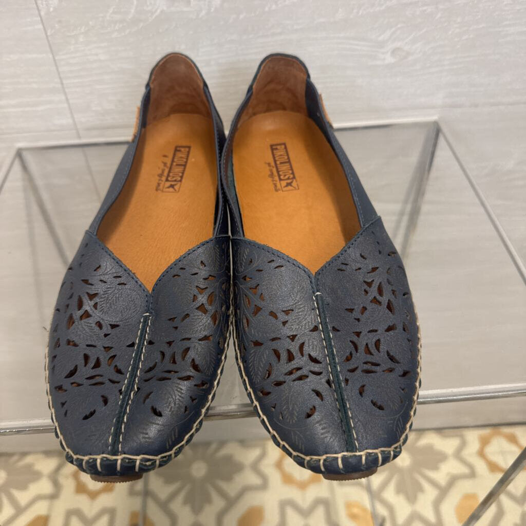 Pikolinos Blue Perforated Leather Jerez Slip On Moccasins 38