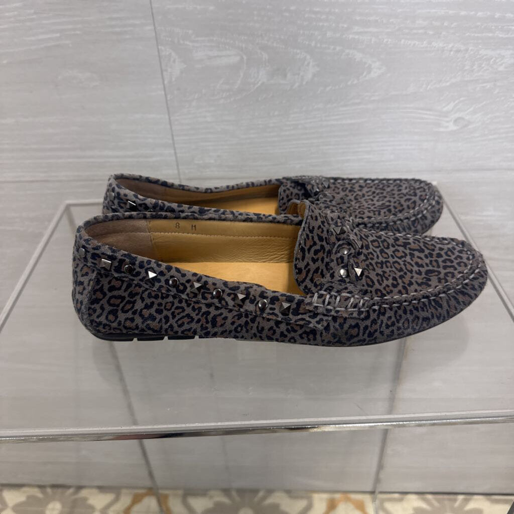 Vaneli Grey Leopard Print Studded Loafers 8