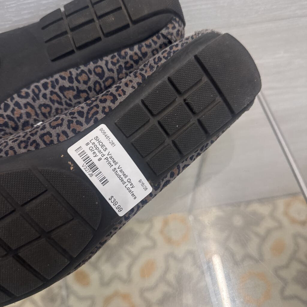 Vaneli Grey Leopard Print Studded Loafers 8