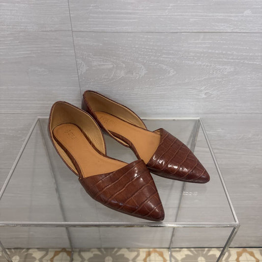 J Crew Brown Crocodile Embossed Point Toe Flats 8.5