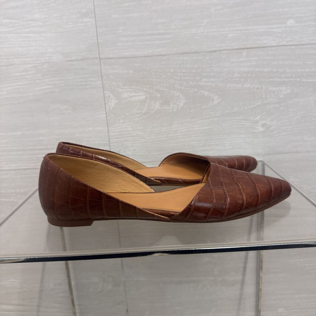 J Crew Brown Crocodile Embossed Point Toe Flats 8.5