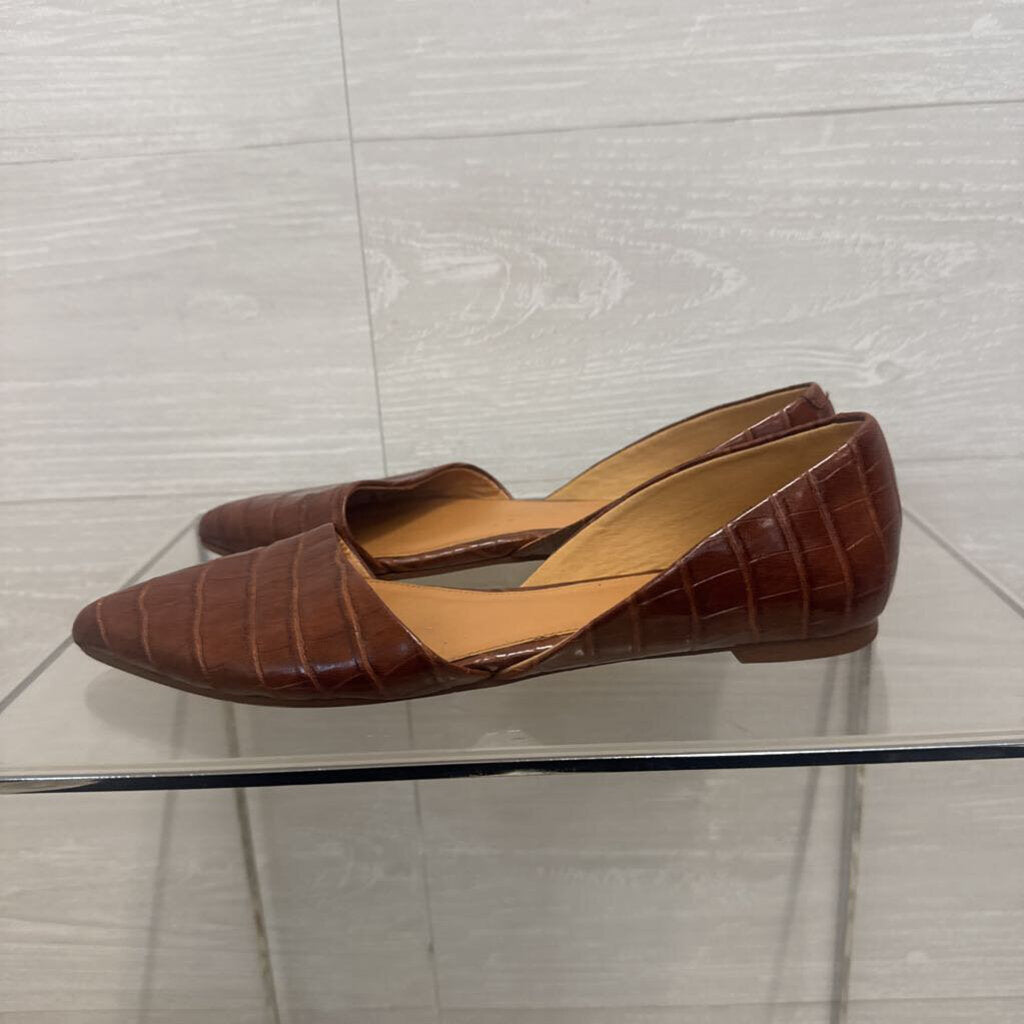J Crew Brown Crocodile Embossed Point Toe Flats 8.5