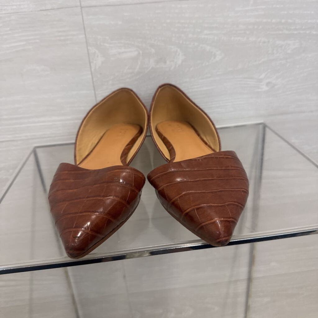 J Crew Brown Crocodile Embossed Point Toe Flats 8.5