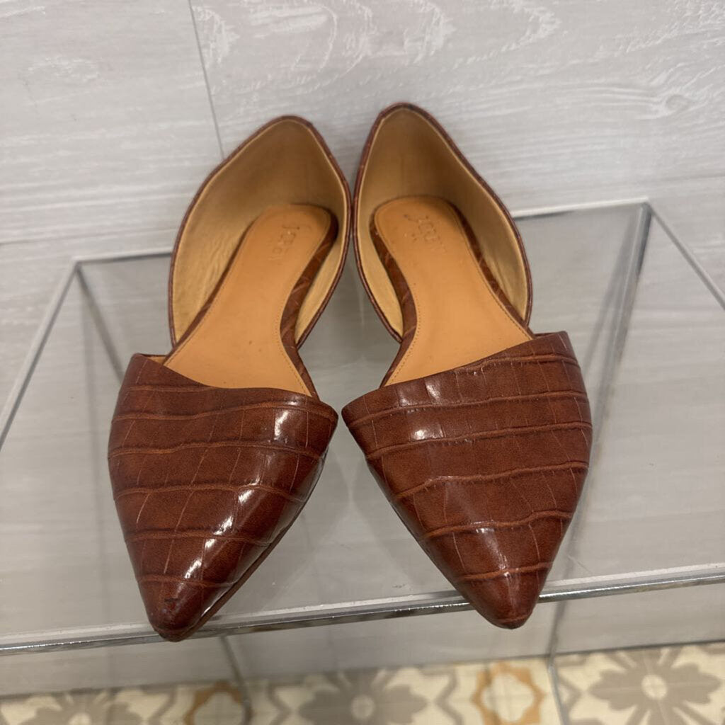 J Crew Brown Crocodile Embossed Point Toe Flats 8.5