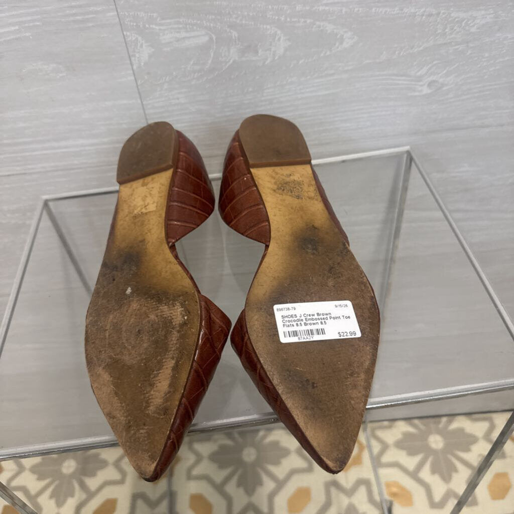 J Crew Brown Crocodile Embossed Point Toe Flats 8.5