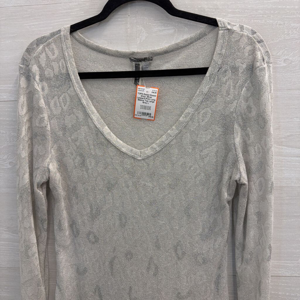 Eased Grey/ SIlver Leopard Print Long Sleeve Top Large
