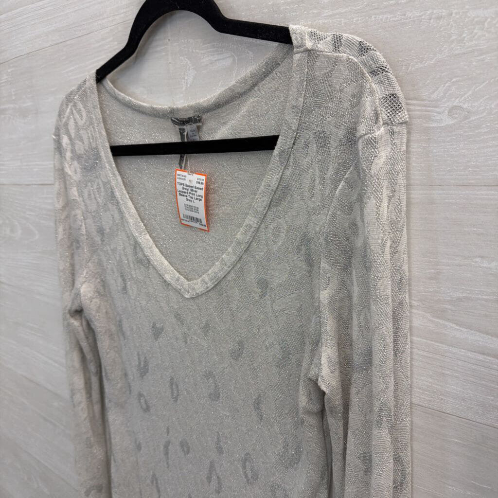 Eased Grey/ SIlver Leopard Print Long Sleeve Top Large