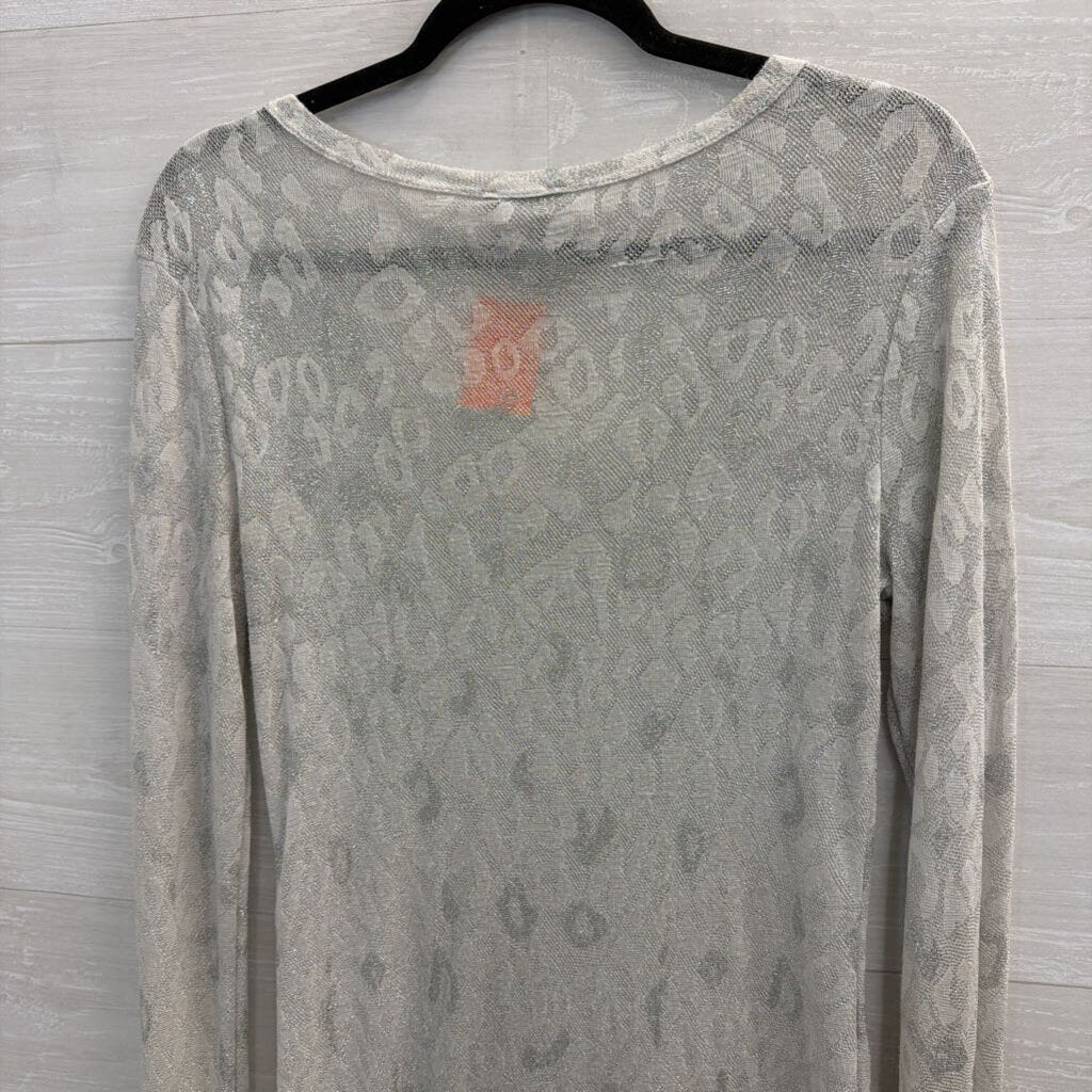 Eased Grey/ SIlver Leopard Print Long Sleeve Top Large